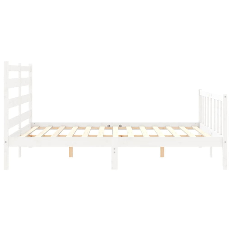 Bedframe met hoofdbord massief hout wit 160x200 cm