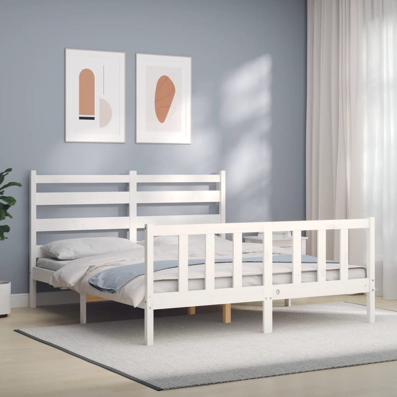 Bedframe met hoofdbord massief hout wit 160x200 cm