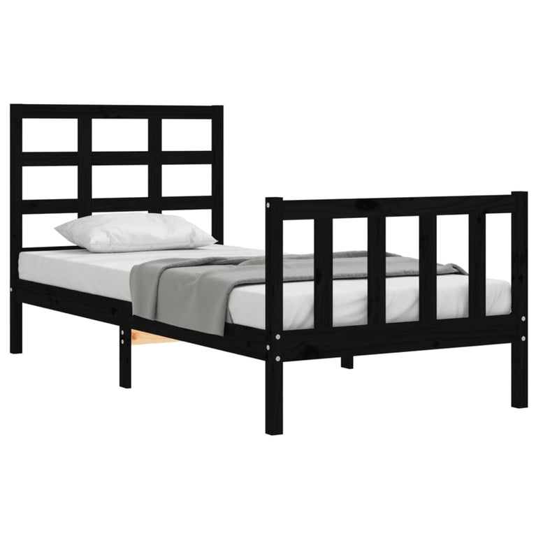 Bedframe met hoofdbord massief hout zwart 2FT6 Small Single