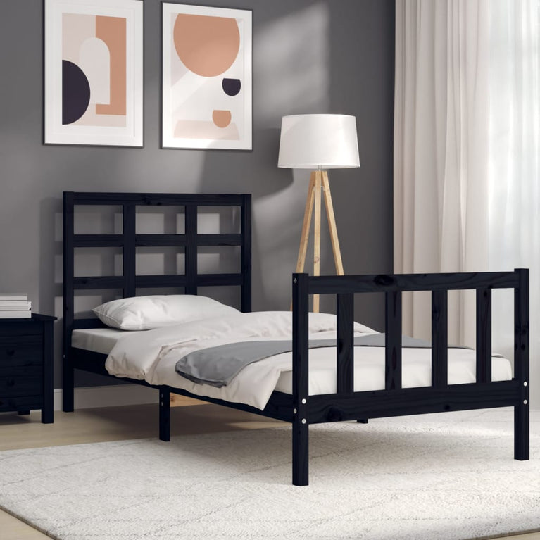 Bedframe met hoofdbord massief hout zwart 2FT6 Small Single