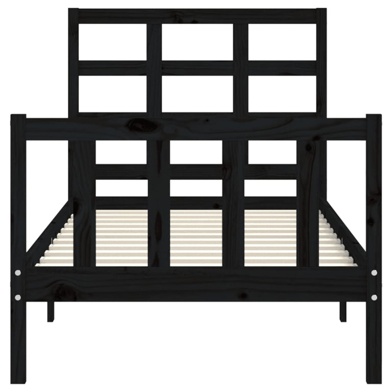Bedframe met hoofdbord massief hout zwart 2FT6 Small Single