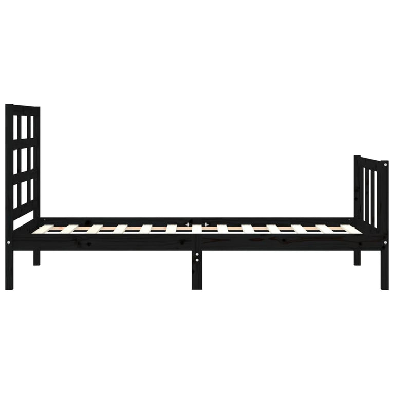Bedframe met hoofdbord massief hout zwart 2FT6 Small Single