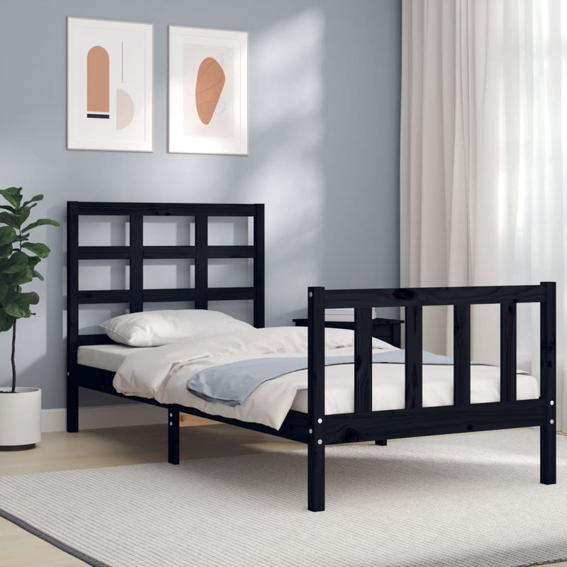Bedframe met hoofdbord massief hout zwart 2FT6 Small Single