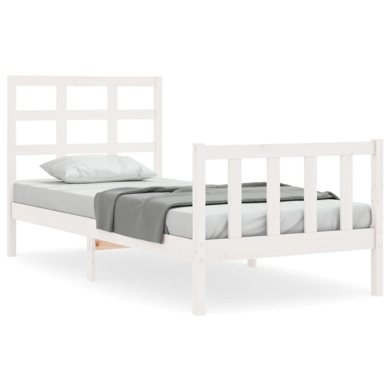 Bedframe met hoofdbord massief hout wit 90x190 cm