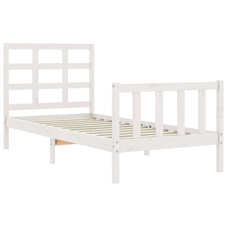Bedframe met hoofdbord massief hout wit 90x190 cm