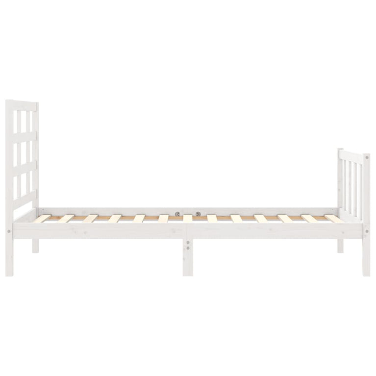 Bedframe met hoofdbord massief hout wit 90x190 cm