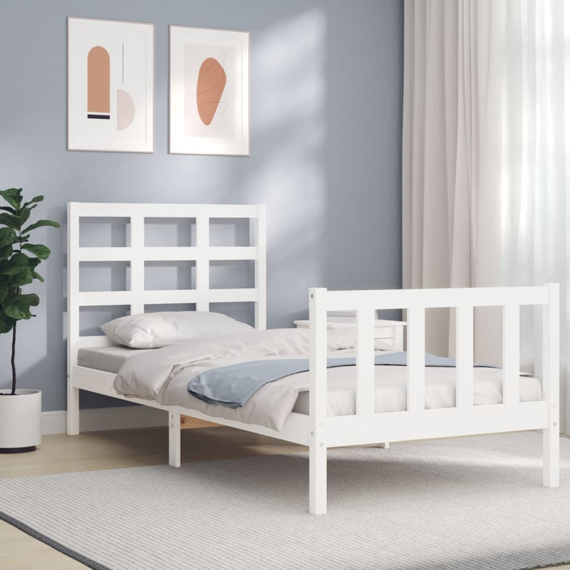 Bedframe met hoofdbord massief hout wit 90x190 cm