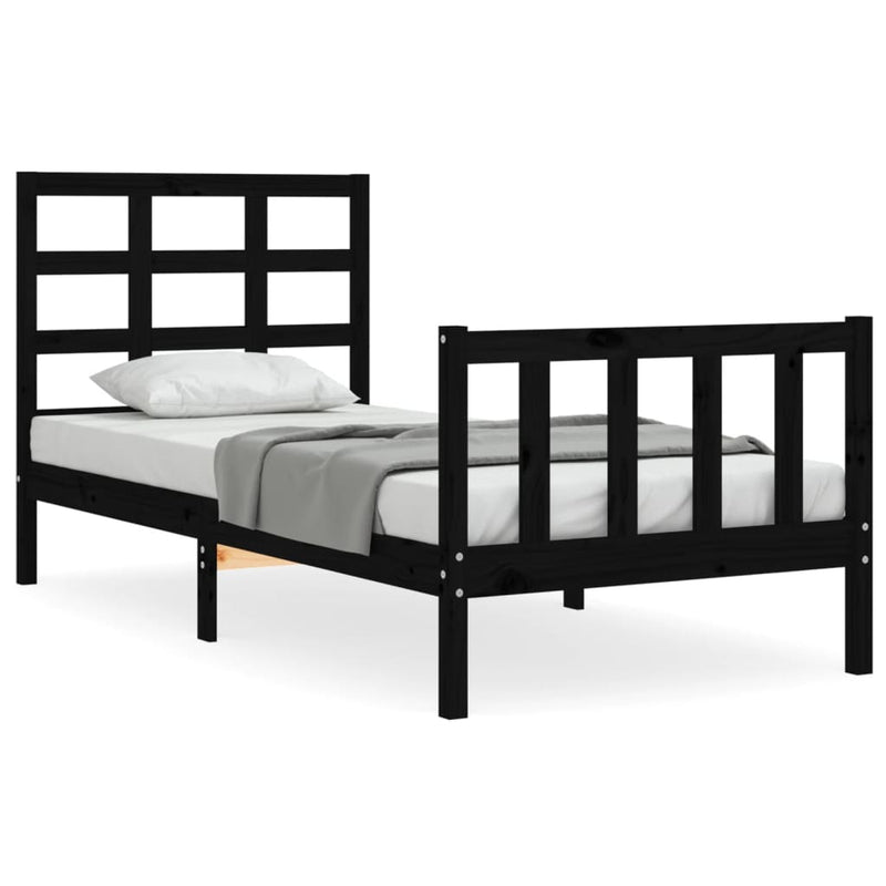 Bedframe met hoofdeinde massief hout zwart 90x190 cm