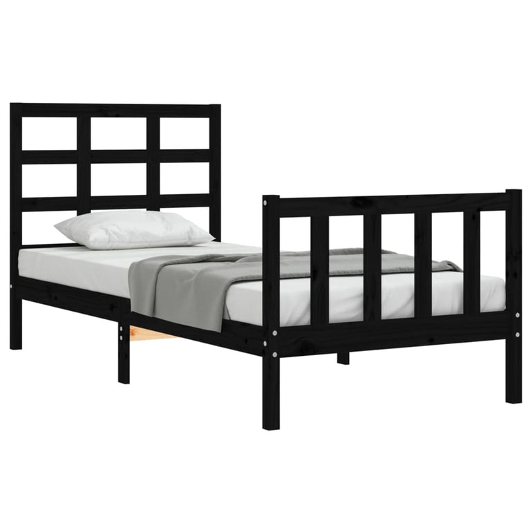 Bedframe met hoofdeinde massief hout zwart 90x190 cm