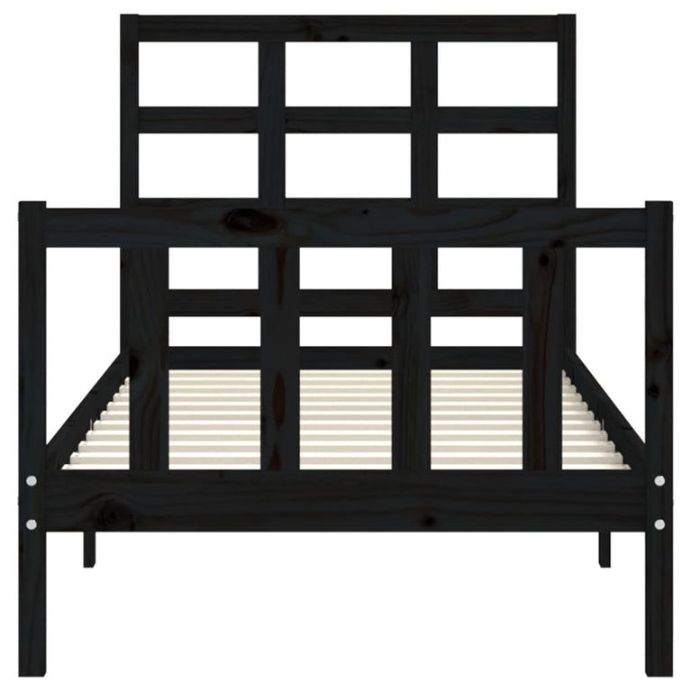 Bedframe met hoofdeinde massief hout zwart 90x190 cm