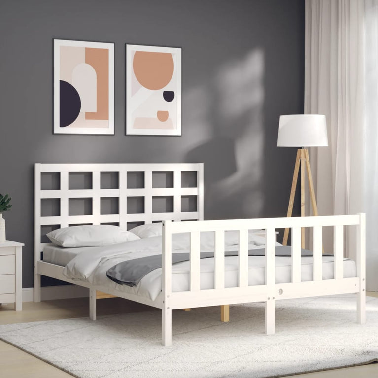 Bedframe met hoofdbord massief hout wit 4FT Small Double