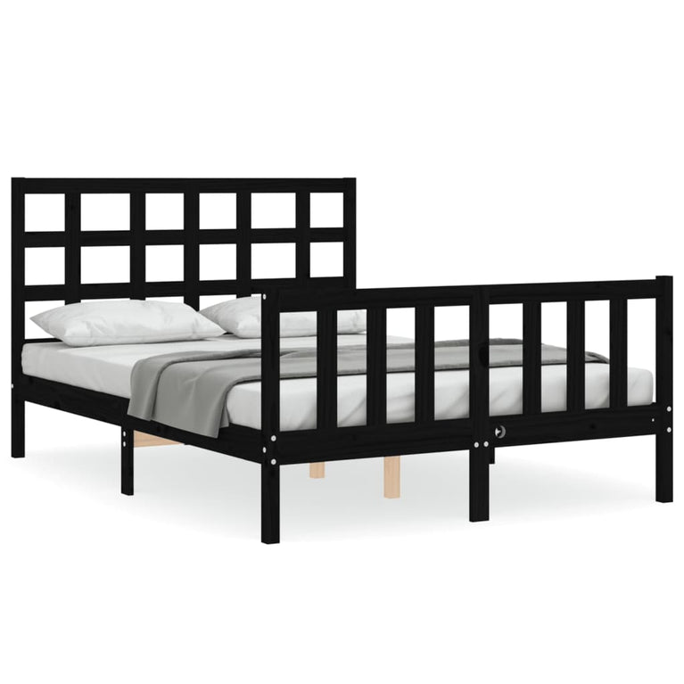 Bedframe met hoofdbord massief hout zwart 4FT Small Double