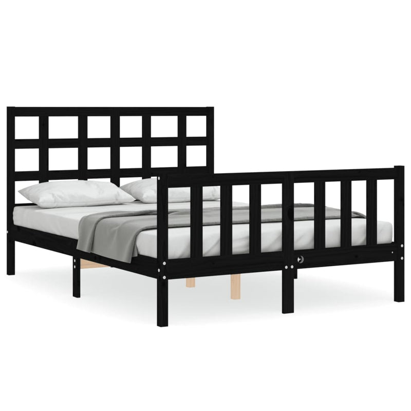 Bedframe met hoofdbord massief hout zwart 4FT Small Double