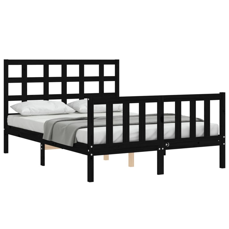 Bedframe met hoofdbord massief hout zwart 4FT Small Double