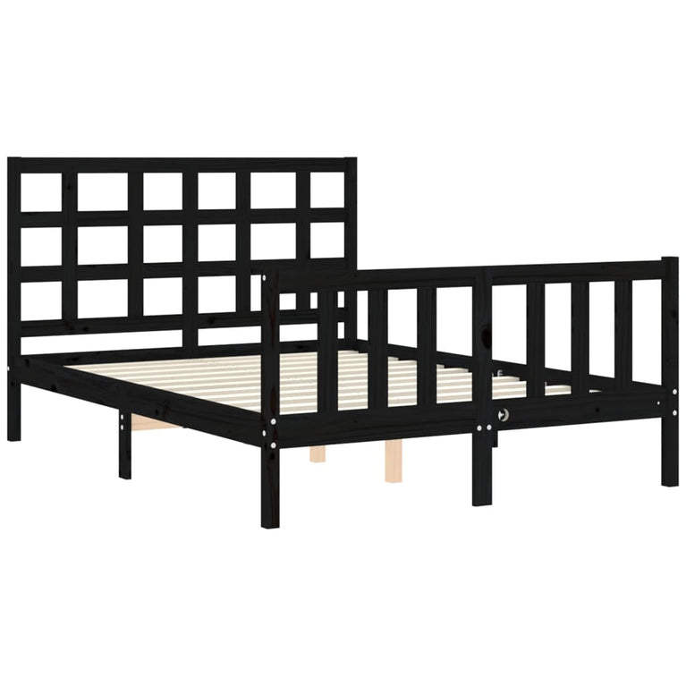 Bedframe met hoofdbord massief hout zwart 4FT Small Double