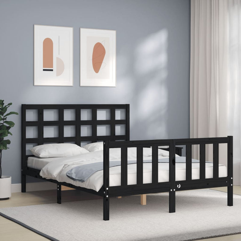 Bedframe met hoofdbord massief hout zwart 4FT Small Double