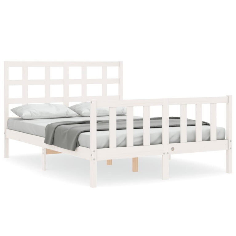 Bedframe met hoofdbord massief hout wit 140x190 cm
