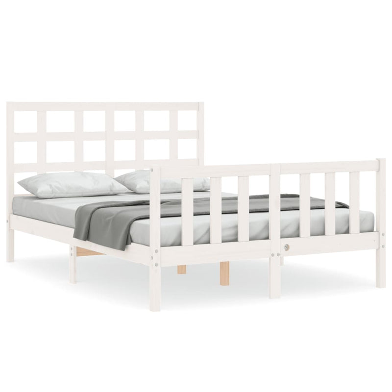 Bedframe met hoofdbord massief hout wit 140x190 cm