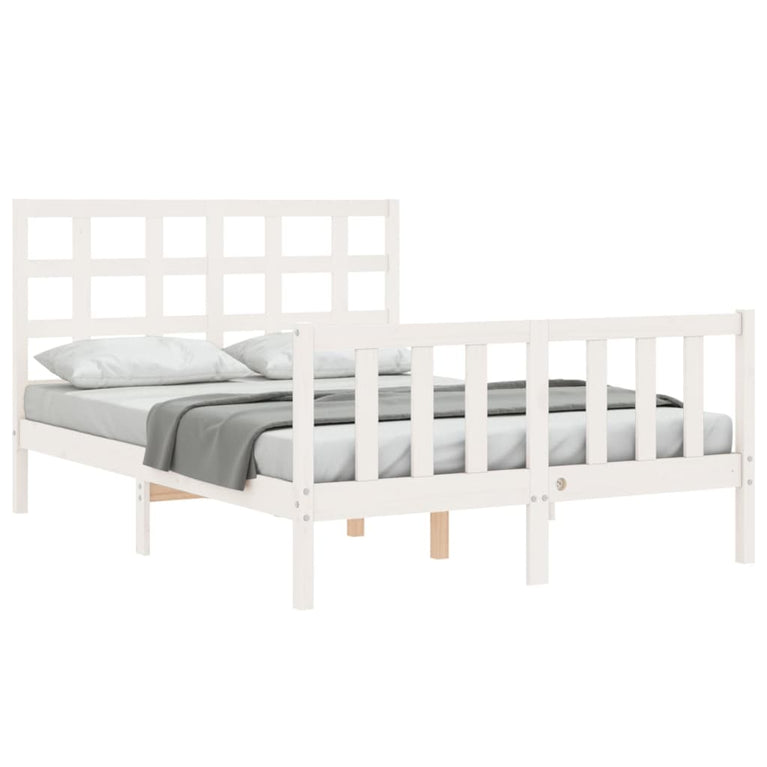 Bedframe met hoofdbord massief hout wit 140x190 cm