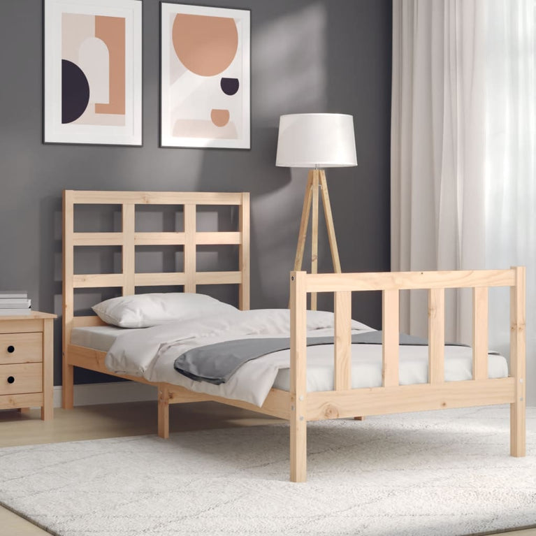 Bedframe met hoofdbord massief hout 90x200 cm