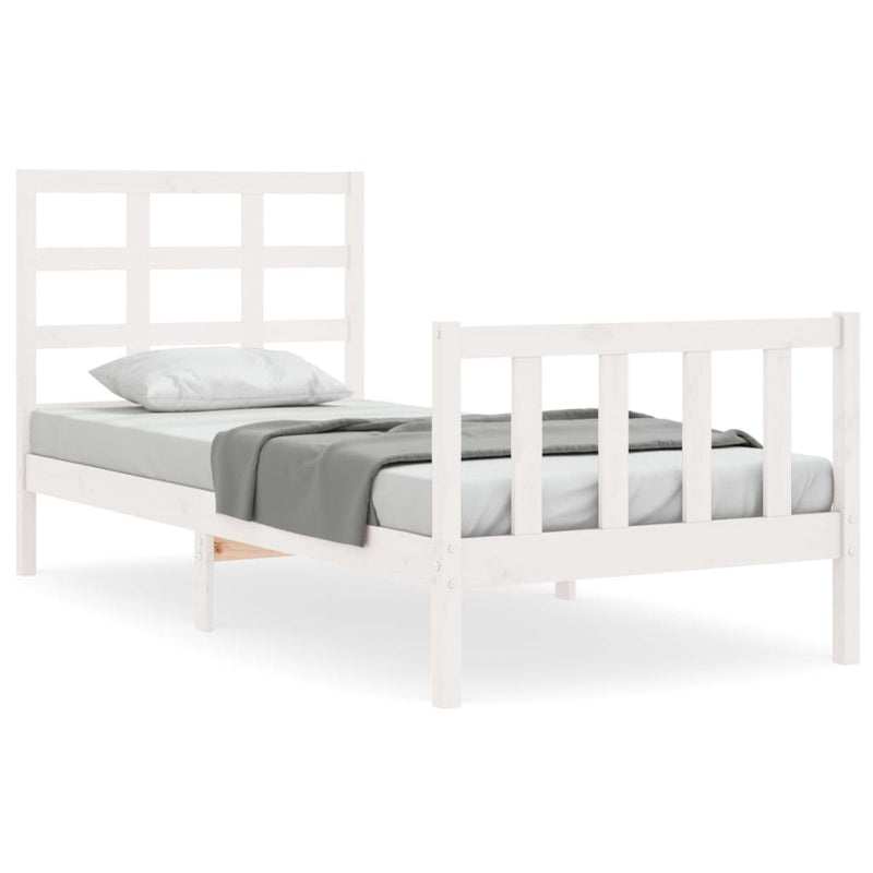 Bedframe met hoofdbord massief hout wit 90x200 cm