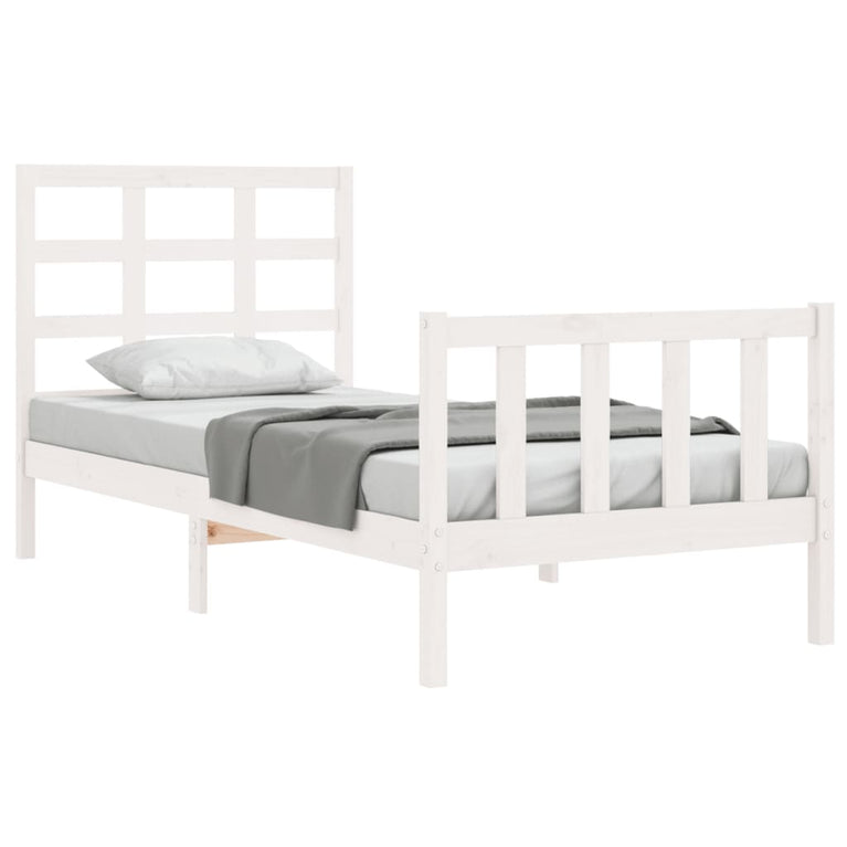 Bedframe met hoofdbord massief hout wit 90x200 cm