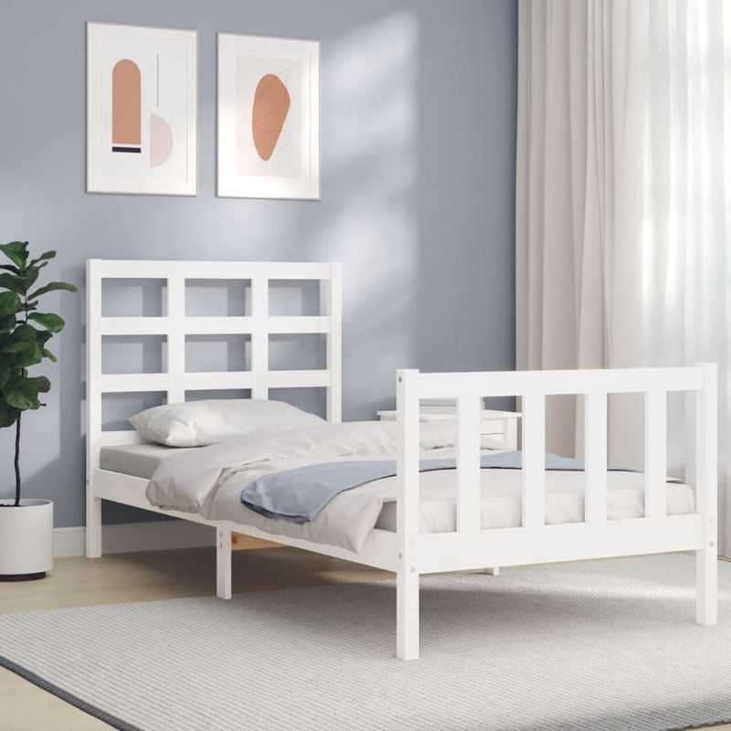 Bedframe met hoofdbord massief hout wit 90x200 cm
