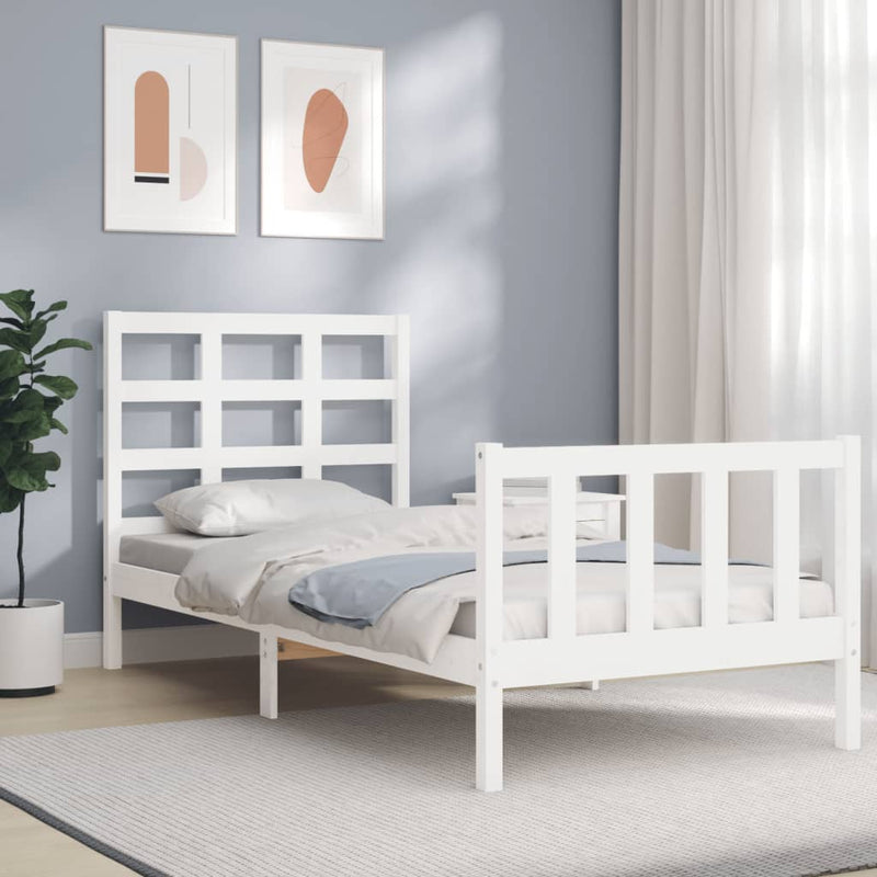 Bedframe met hoofdbord massief hout wit 100x200 cm