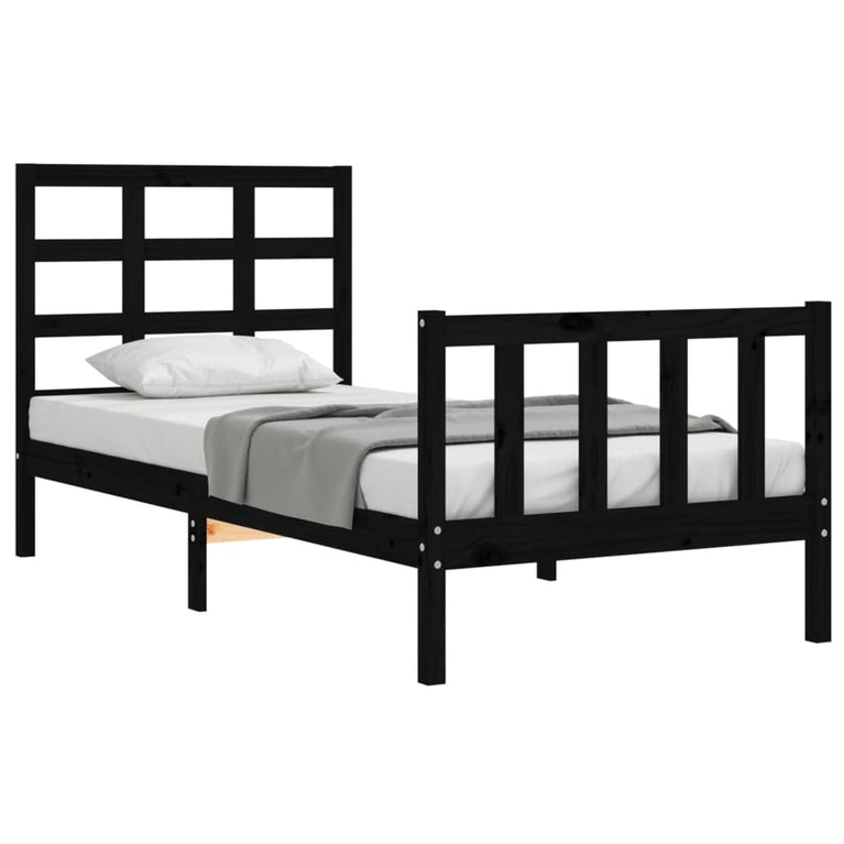 Bedframe met hoofdbord massief hout zwart 100x200 cm