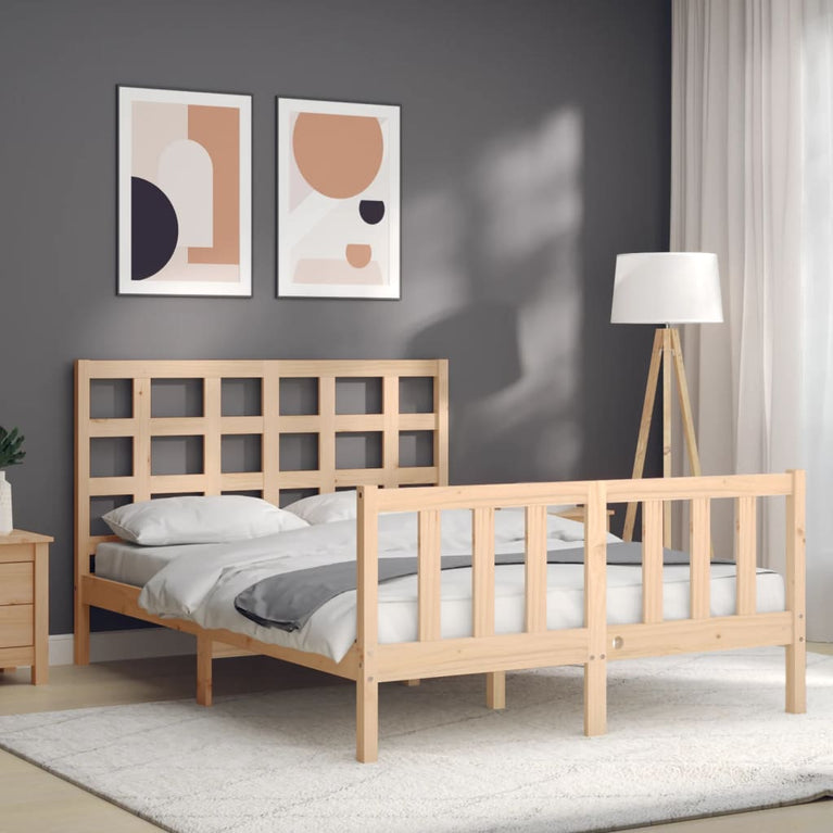 Bedframe met hoofdbord massief hout 120x200 cm