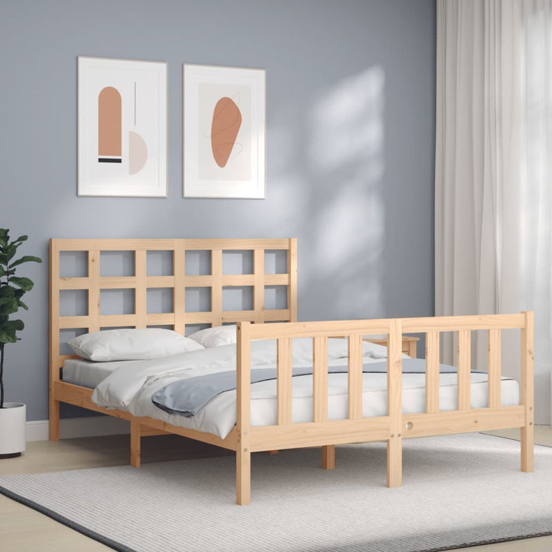 Bedframe met hoofdbord massief hout 140x200 cm
