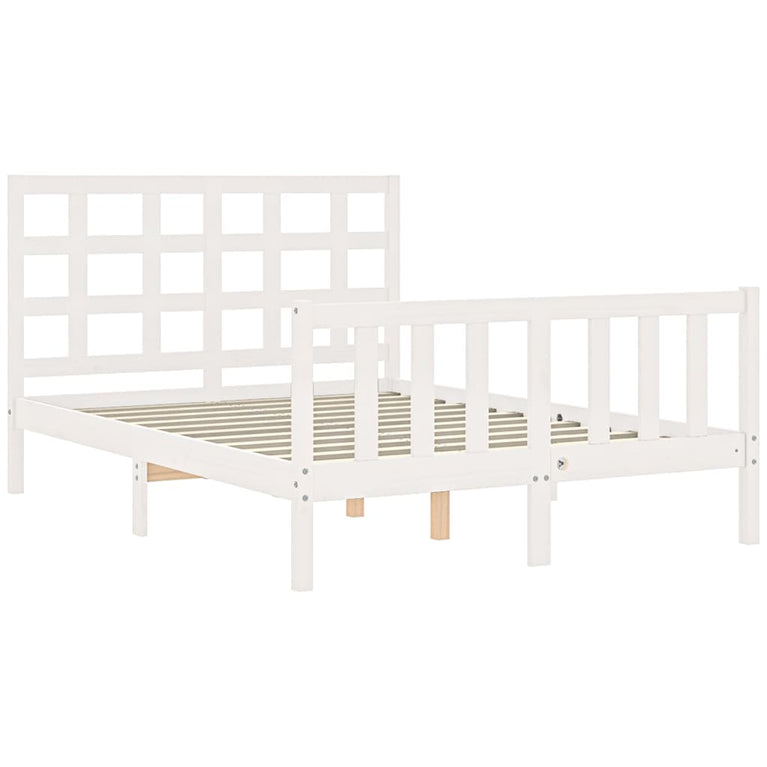 Bedframe met hoofdbord massief hout wit 140x200 cm