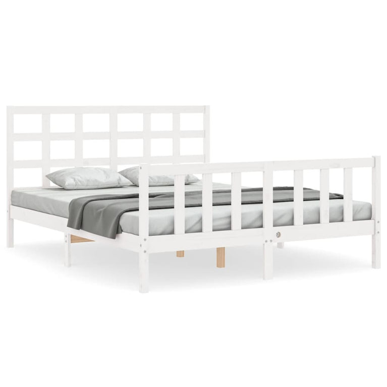 Bedframe met hoofdbord massief hout wit 5 FT King Size