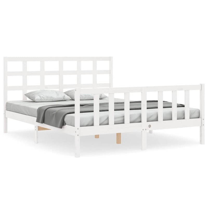 Bedframe met hoofdbord massief hout wit 5 FT King Size