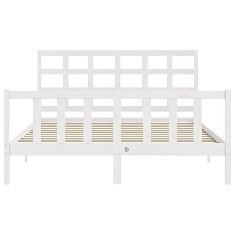 Bedframe met hoofdbord massief hout wit 5 FT King Size
