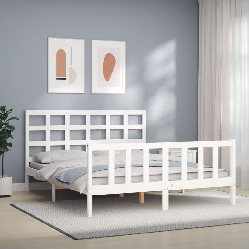 Bedframe met hoofdbord massief hout wit 5 FT King Size