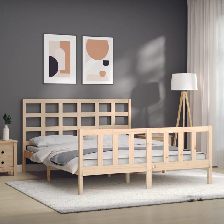 Bedframe met hoofdbord massief hout 160x200 cm