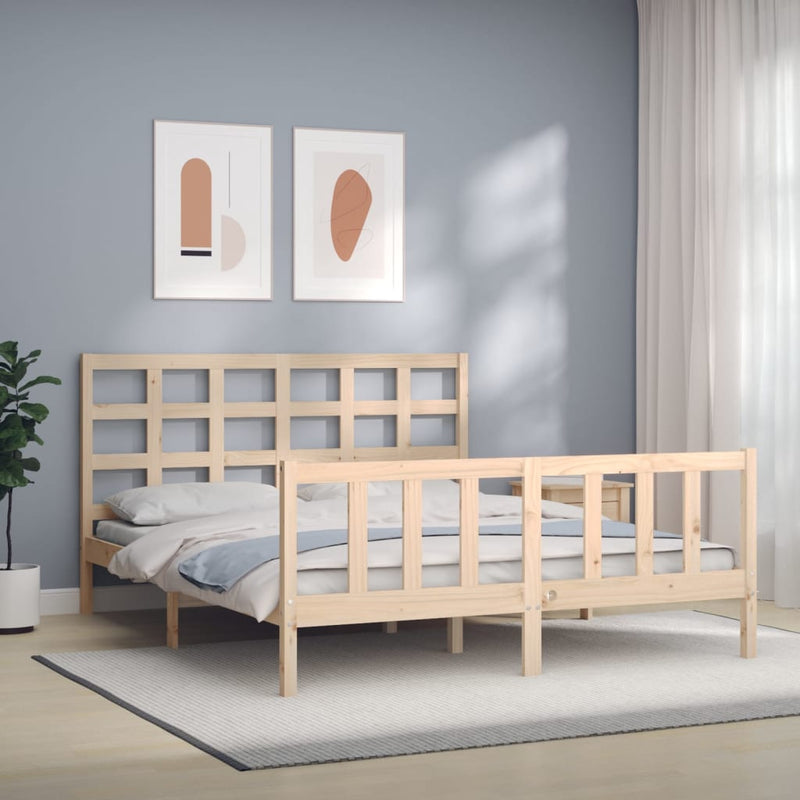 Bedframe met hoofdbord massief hout 160x200 cm