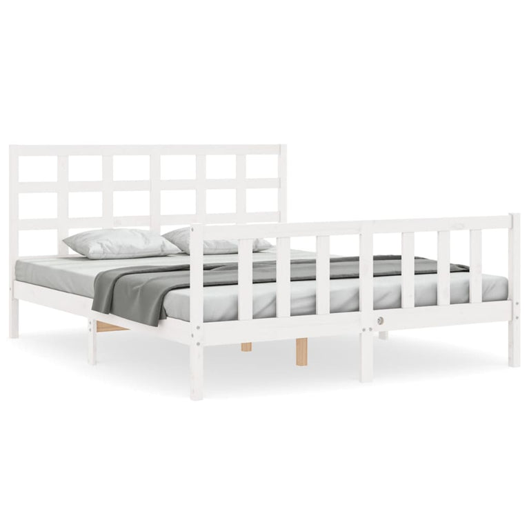 Bedframe met hoofdbord massief hout wit 160x200 cm