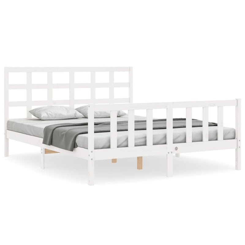 Bedframe met hoofdbord massief hout wit 160x200 cm
