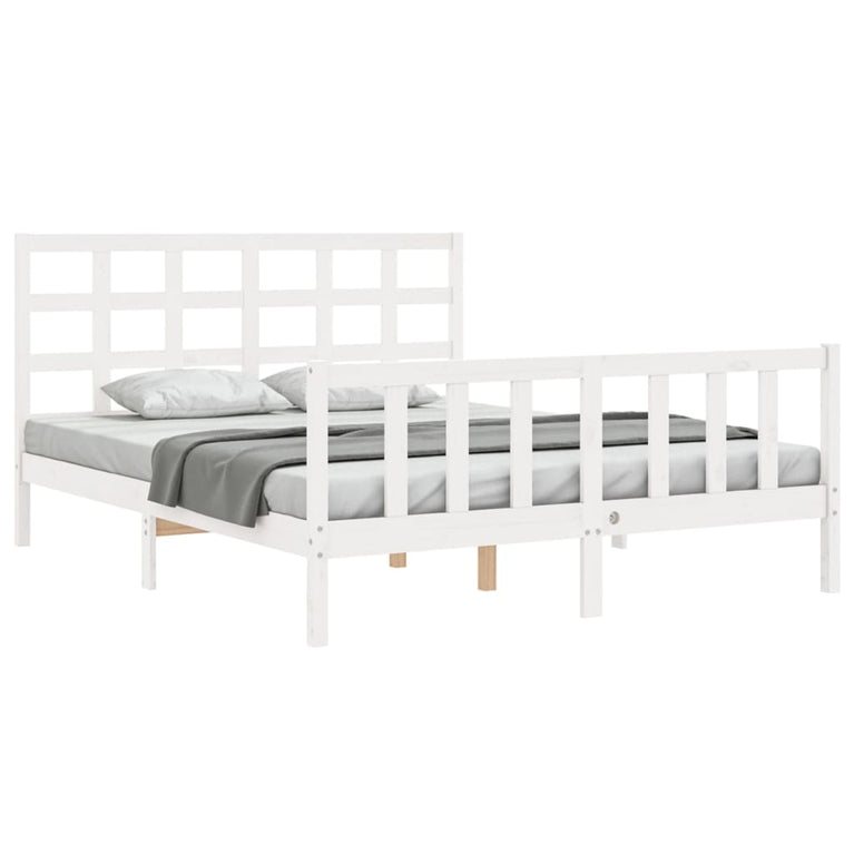 Bedframe met hoofdbord massief hout wit 160x200 cm