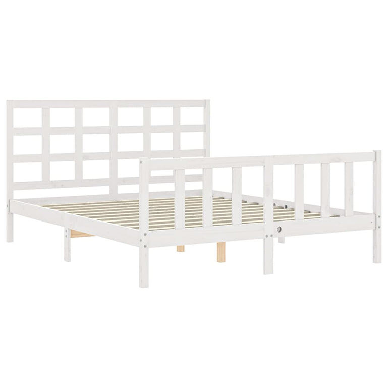 Bedframe met hoofdbord massief hout wit 160x200 cm