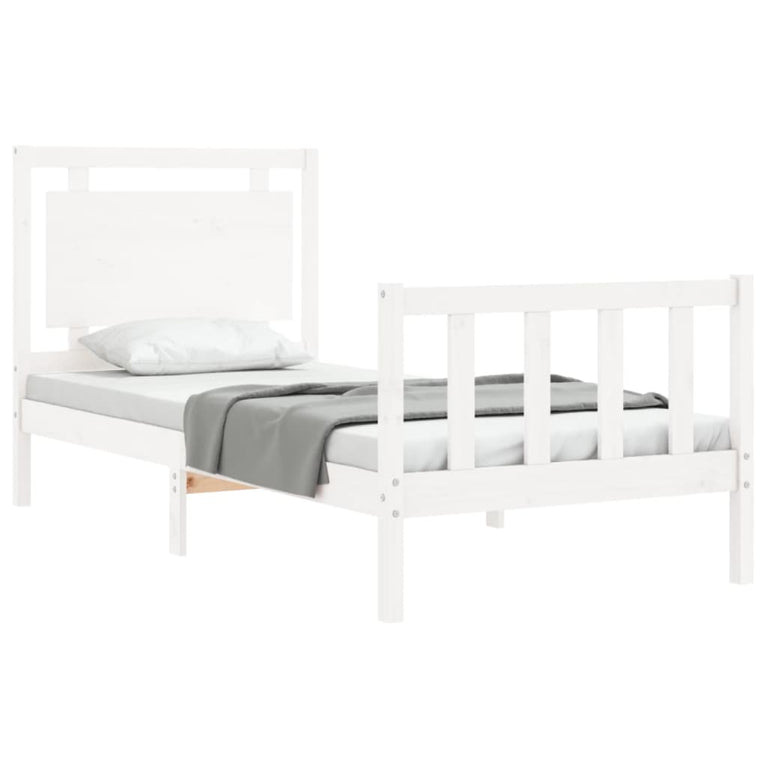 Bedframe met hoofdbord massief hout wit 2FT6 Small Single