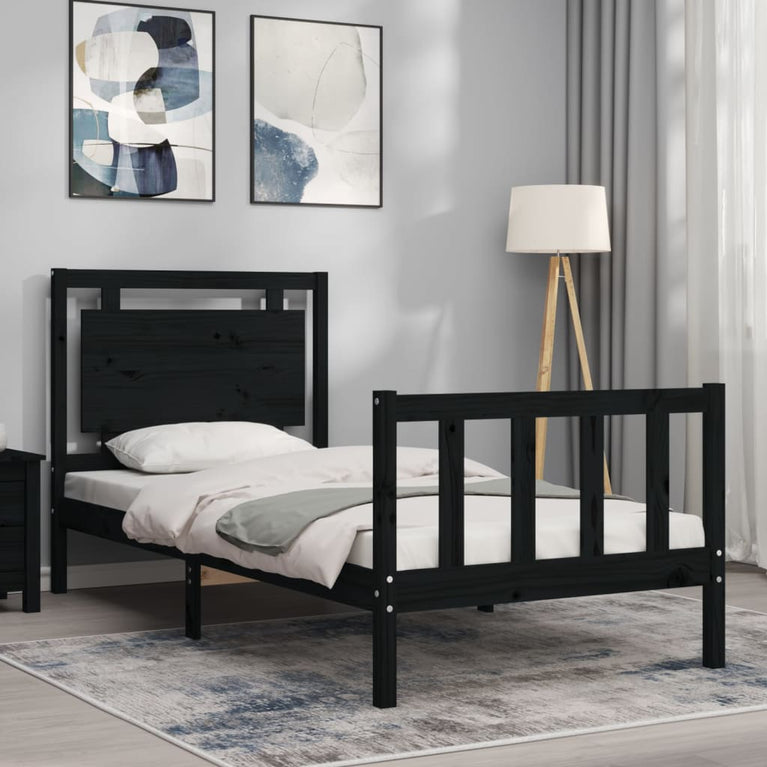 Bedframe met hoofdbord massief hout zwart 2FT6 Small Single