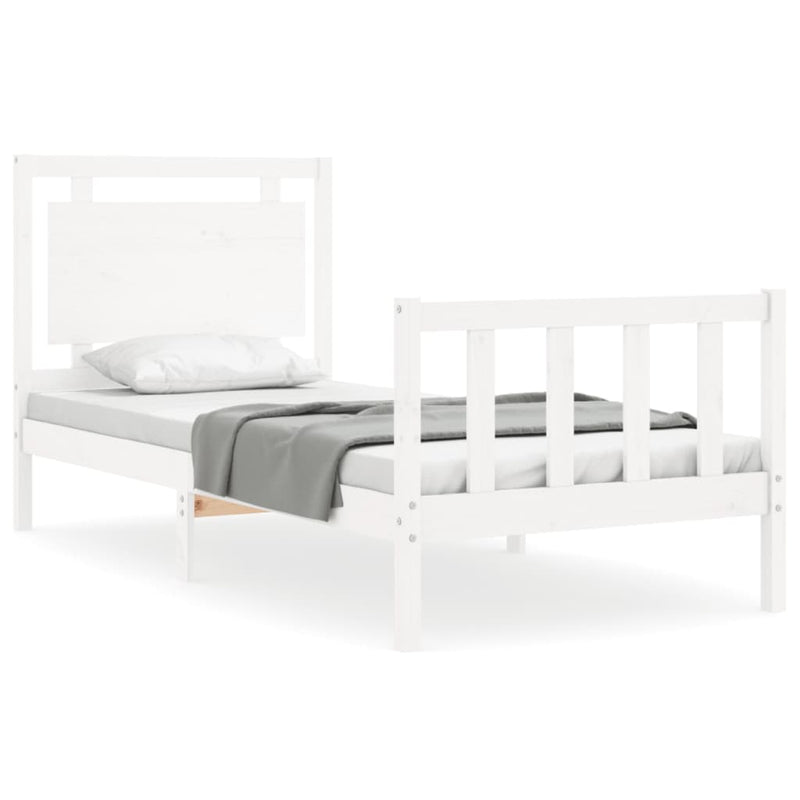 Bedframe met hoofdbord massief hout wit 90x190 cm