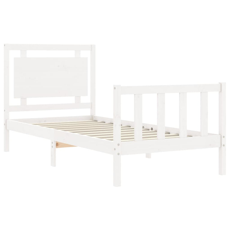 Bedframe met hoofdbord massief hout wit 90x190 cm