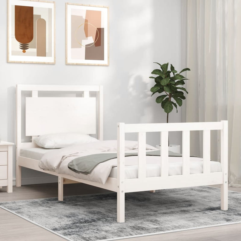 Bedframe met hoofdbord massief hout wit 90x190 cm