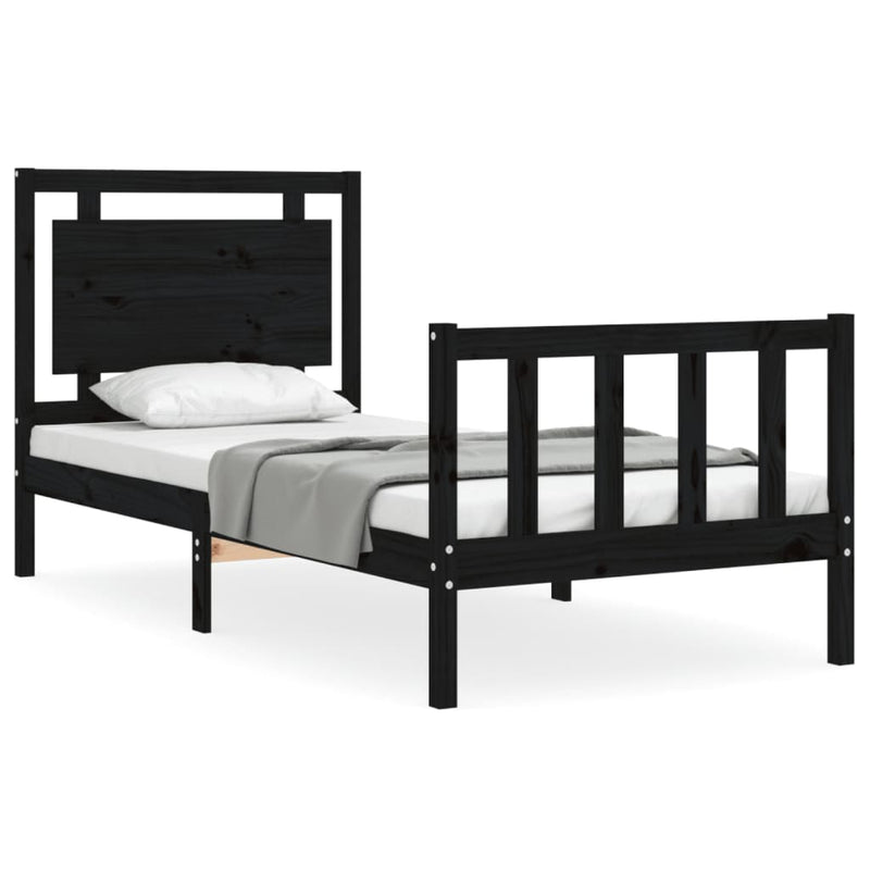 Bedframe met hoofdeinde massief hout zwart 90x190 cm
