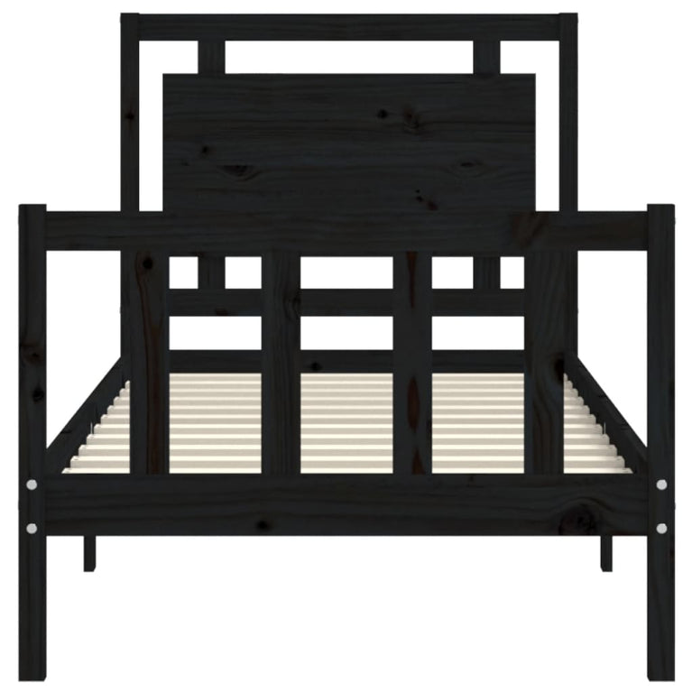 Bedframe met hoofdeinde massief hout zwart 90x190 cm