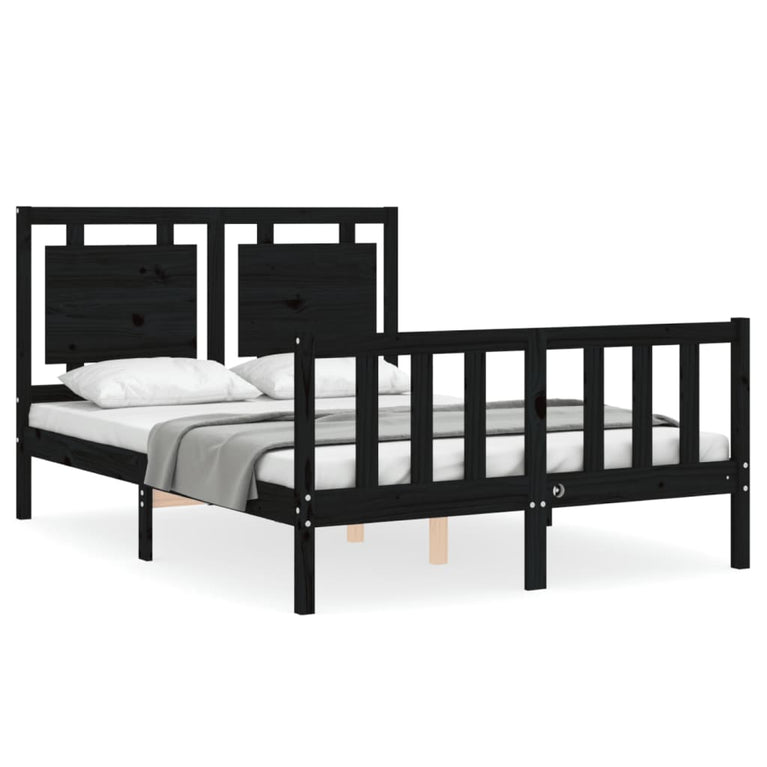 Bedframe met hoofdbord massief hout zwart 4FT Small Double